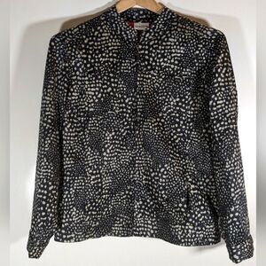 Chicos Women's Animal Print Black and White Zip Jacket With Red Owl Liner Size 1